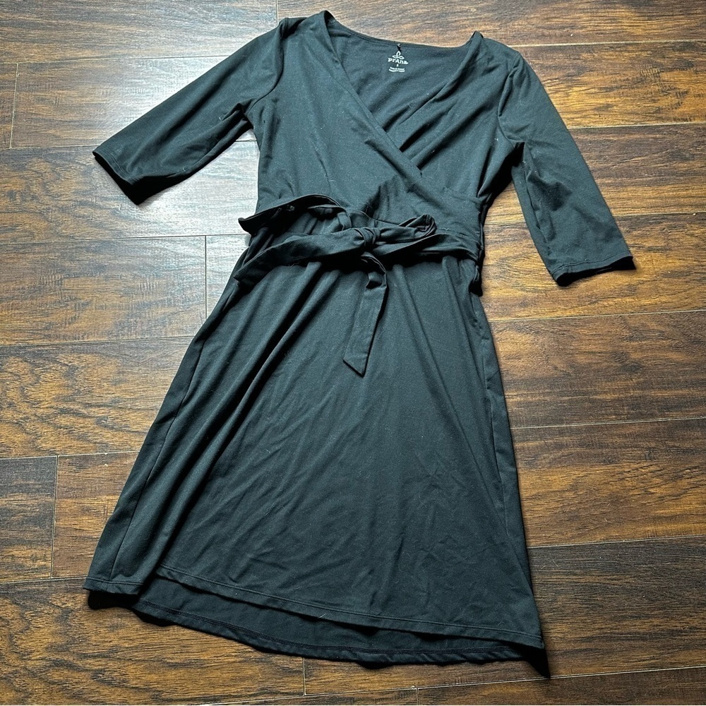 prAna Black Shorts Sleeve Wrap Tie Waist Dress